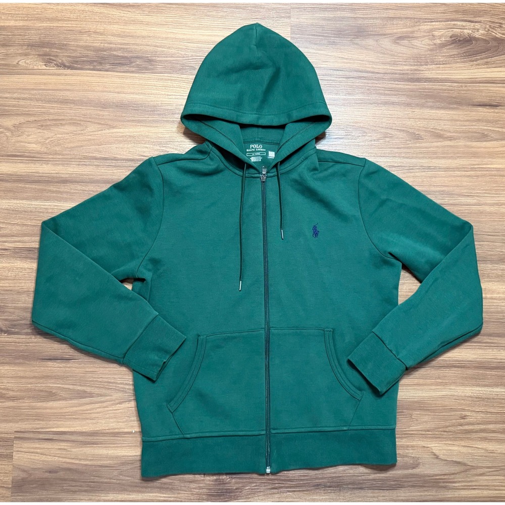 Polo Ralph Lauren Mens Full Zip Double Knit Hoodie Green Fleece Pony Logo Size M
